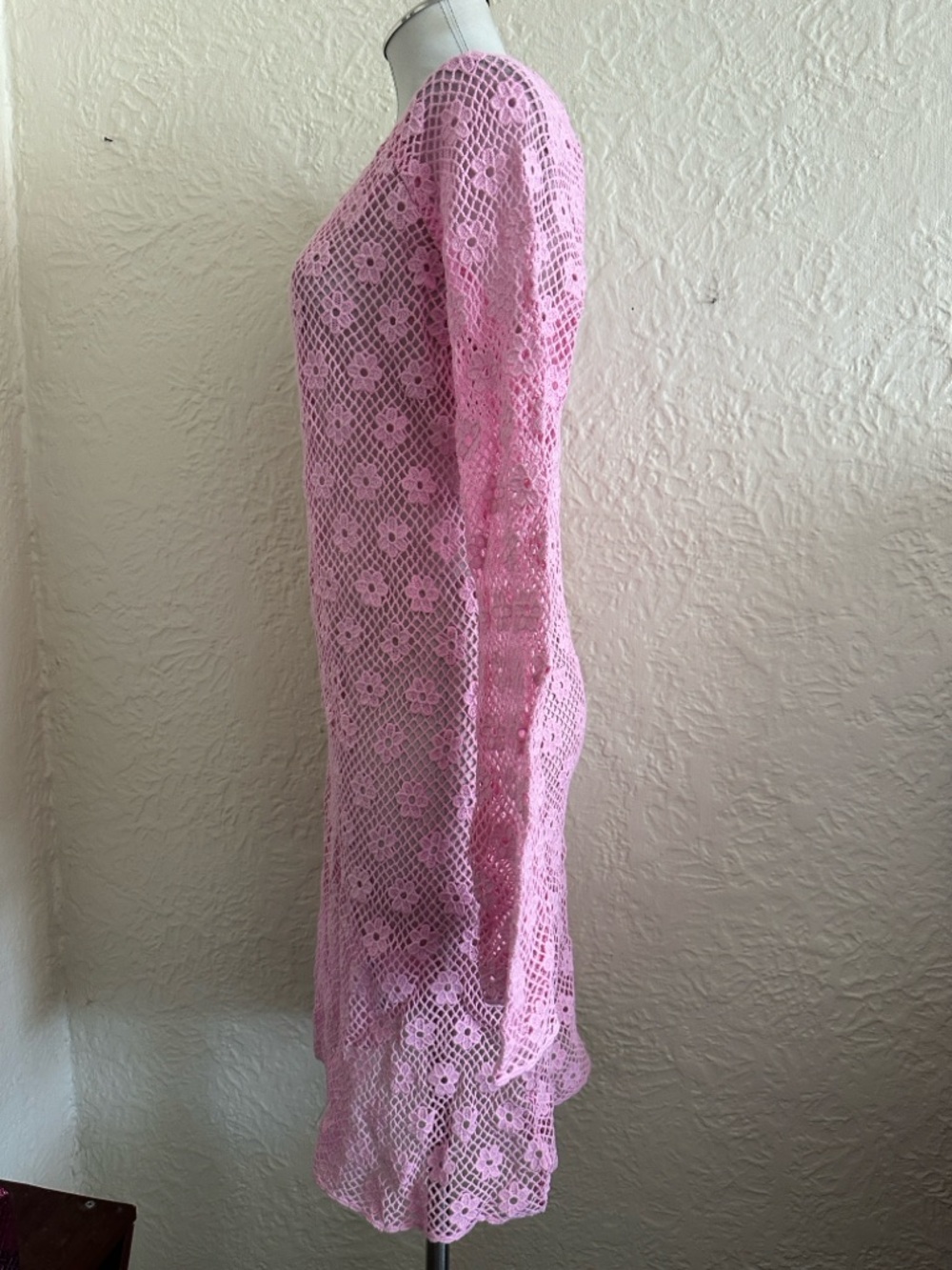 Mango Floral Crochet Dress Pastel Pink NWT 10 - Picture 5 of 10